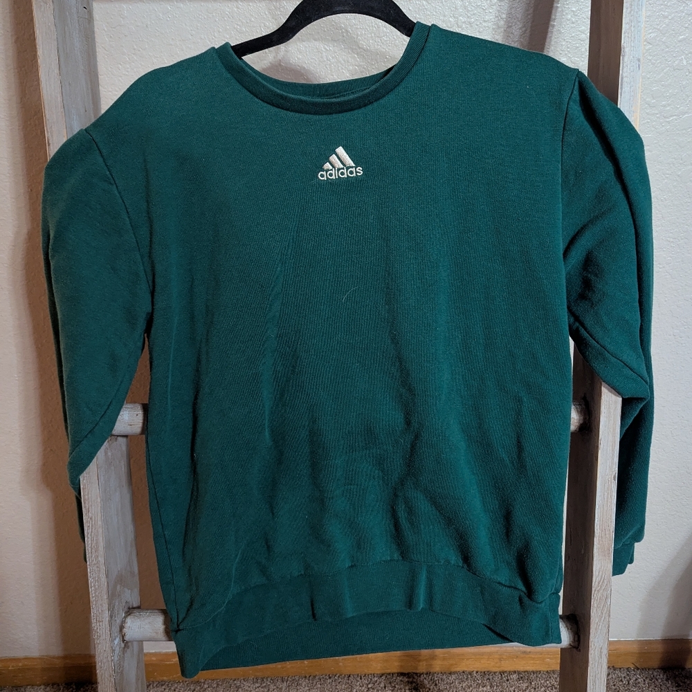 Adidas Green Crewneck Sweater with Ribbed Cuffs